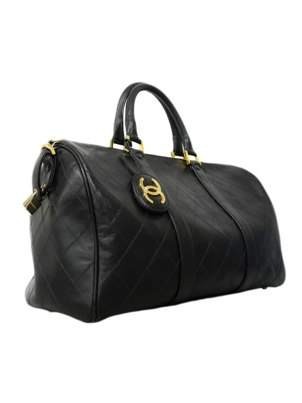 Chanel Boston Bag Bicolor Leather Black Gold